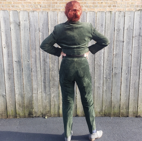 Vtg Lauren Ralph Lauren Green Suede 2 pc Leather Suit Jacket + Pants set - Picture 4 of 16